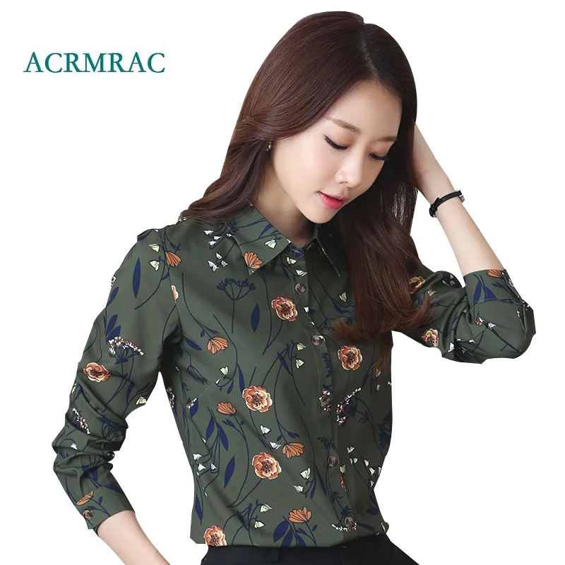 ACRMRAC для женщин рубашки для мальчиков Новый стиль лето цветочный принт Тонкий с длинным рукавом Бизнес ПР формальная рубашка