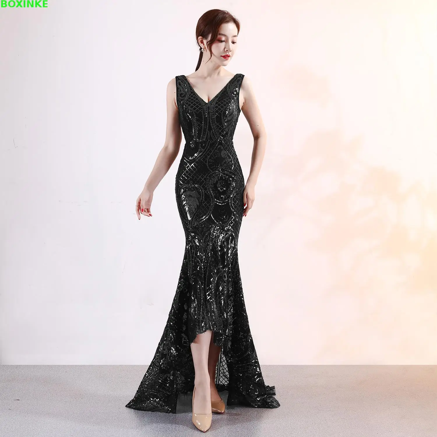 Vestido Longo размера плюс Сетчатое макси платье Новое Сексуальное вечернее с v
