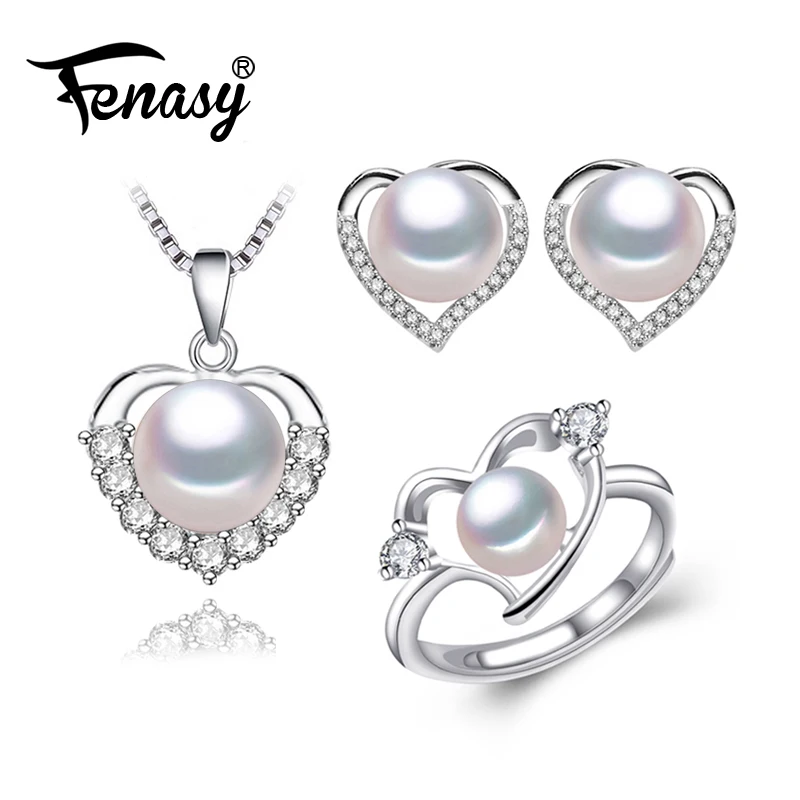 FENASY сердце кулон жемчуг комплект ювелирного изделия с натуральным камнем