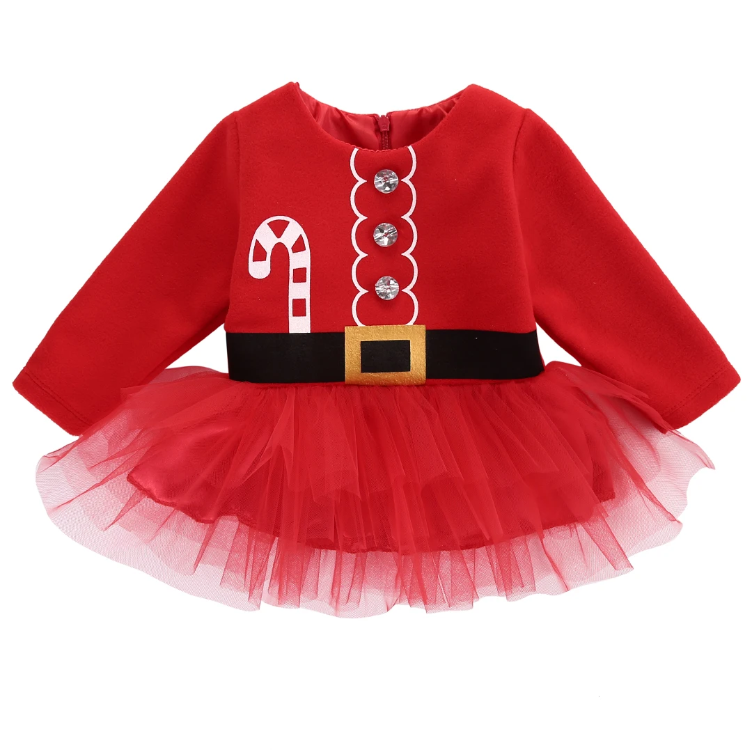 Красное рождественское платье с длинными рукавами для маленьких девочек Бальные платья из тюля с Санта-Клаусом рождественские наряды, костюм, одежда - Цвет: Красный