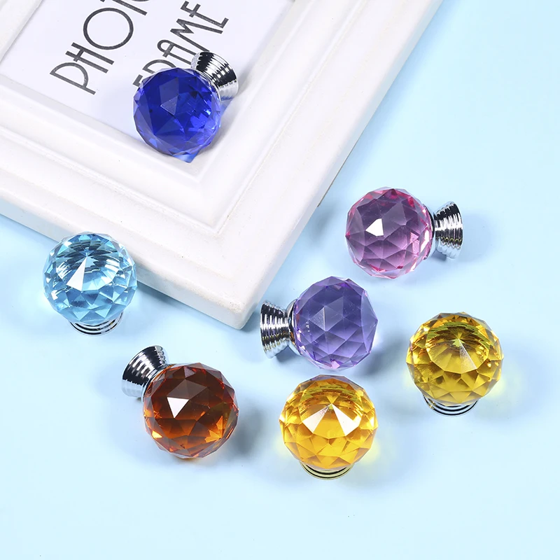 Colorful Crystal Glass Knobs Cabinet Handles Crystal Ball Cupboard Pulls  (6)