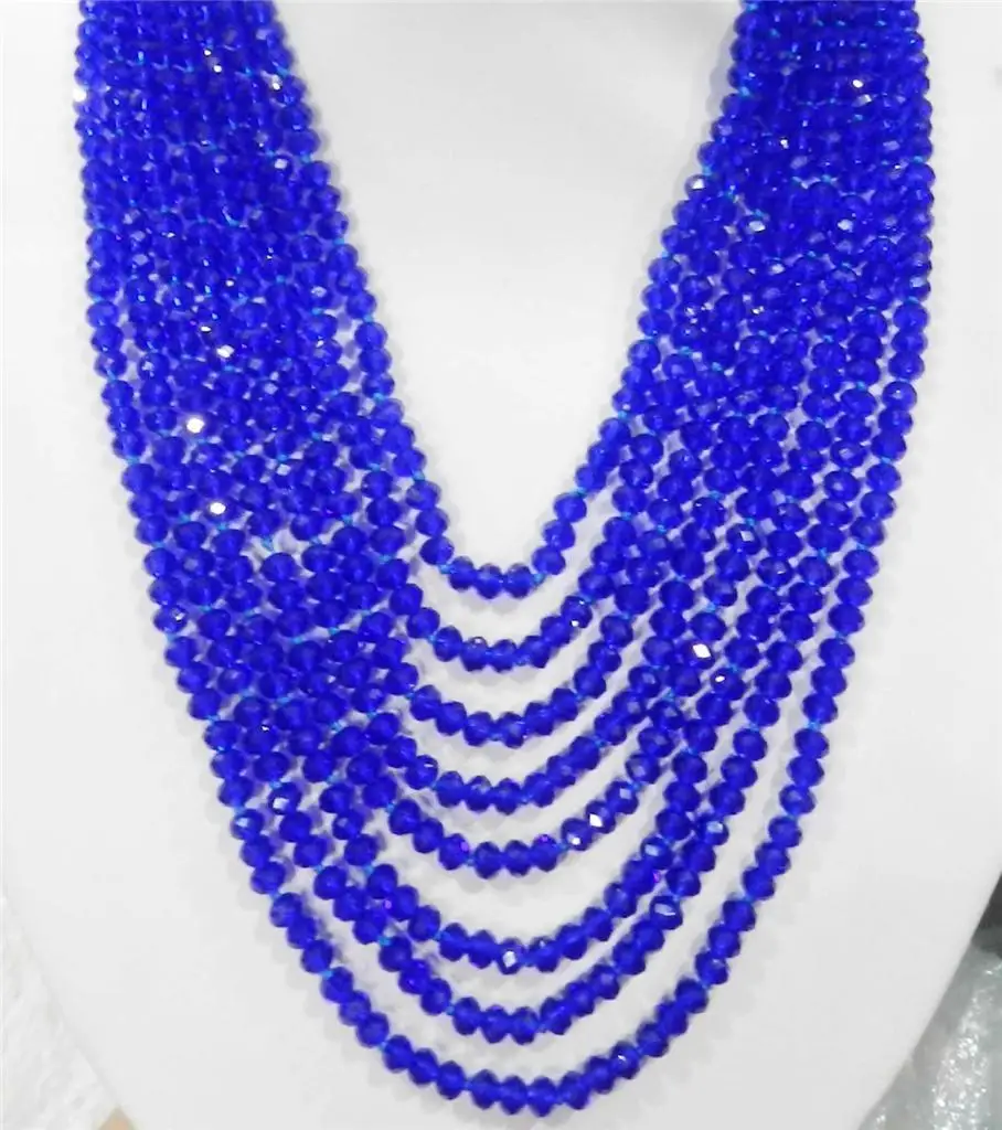 

8 rows jewelry dark blue Crystal beads chain necklace, 5 rows Bracelet sets