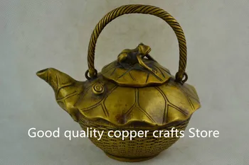 

China Handwork brass Carving Lifelike Lotus Leaf & Frog Lucky TeaPot