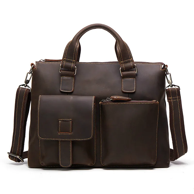 

2019 Fashion Cowhide Male Commercial Briefcase Real Leather Vintage Men's Messenger Bag Casual Natural Cowskin Business Bag GW02