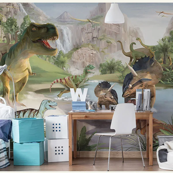 

Bacaz Park Dinosaur Animal 3d Wall Photo Murals Cartoon Wallpaper for Walls Background Large Papel Mural 3d Cartoon Mural
