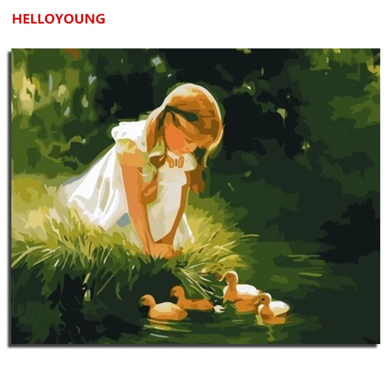 YH189 сделай сам ручная роспись масляной краской Tease ducks цифровая живопись по номерам Масляные картины китайские картины-свитки домашний декор