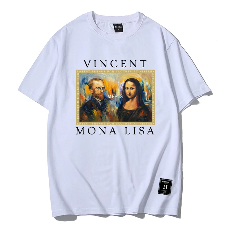 HISTREX эксклюзивный Мужская футболка 100 хлопок Винсент Мона Лиза одежда Harajuku хип-хоп модная забавная одежда футболка TR7O3 - Цвет: Белый