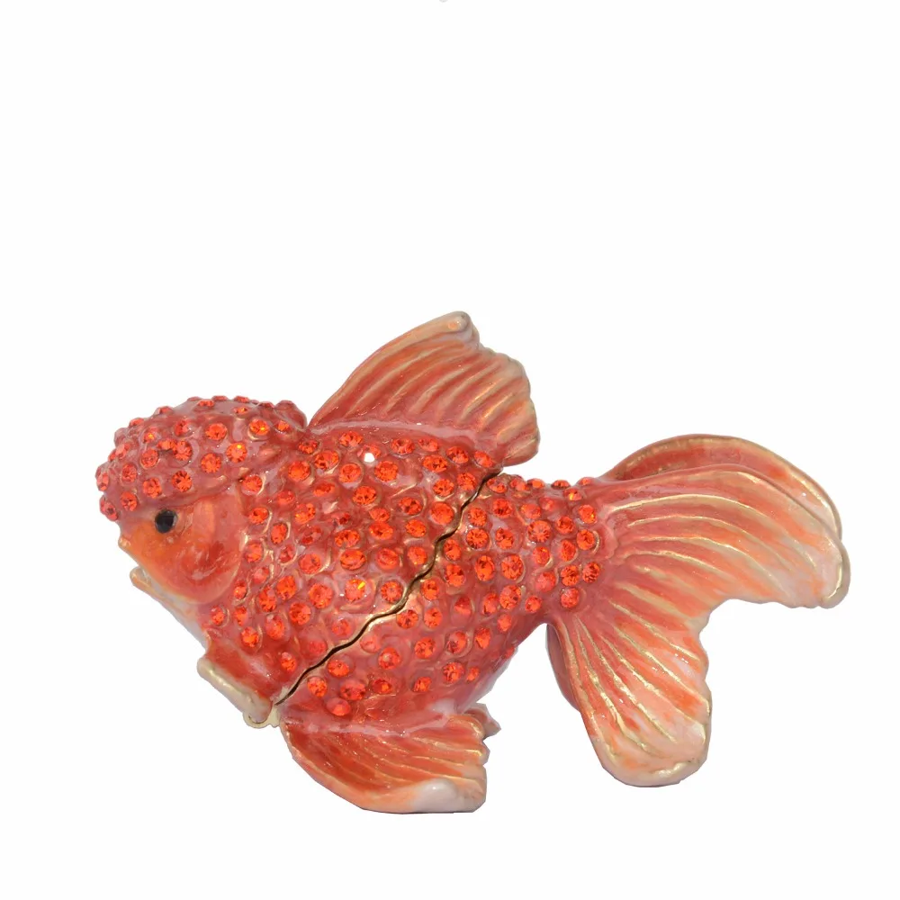 Golden fish alloy jewelry boxes Collectible metal trinket box nautical
