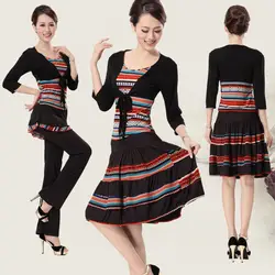 Квадратный Танцы осенняя одежда с круглым вырезом с короткими рукавами комплект с платьем Костюмы для латиноамериканских танцев