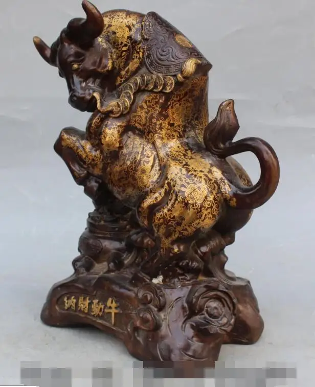 

S5355 16" Marked Chinese Bronze Gilt FengShui Wealth Animal Bull Oxen Cattle Ox Statue discount 30% (C0324)
