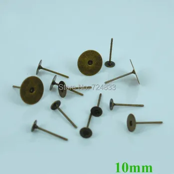 

10mm Blank Earrings Bases Settings Flat Circle Bezel pad Cabochon Pin Stud Earrings Post Crafts Findings Antique Bronze tone