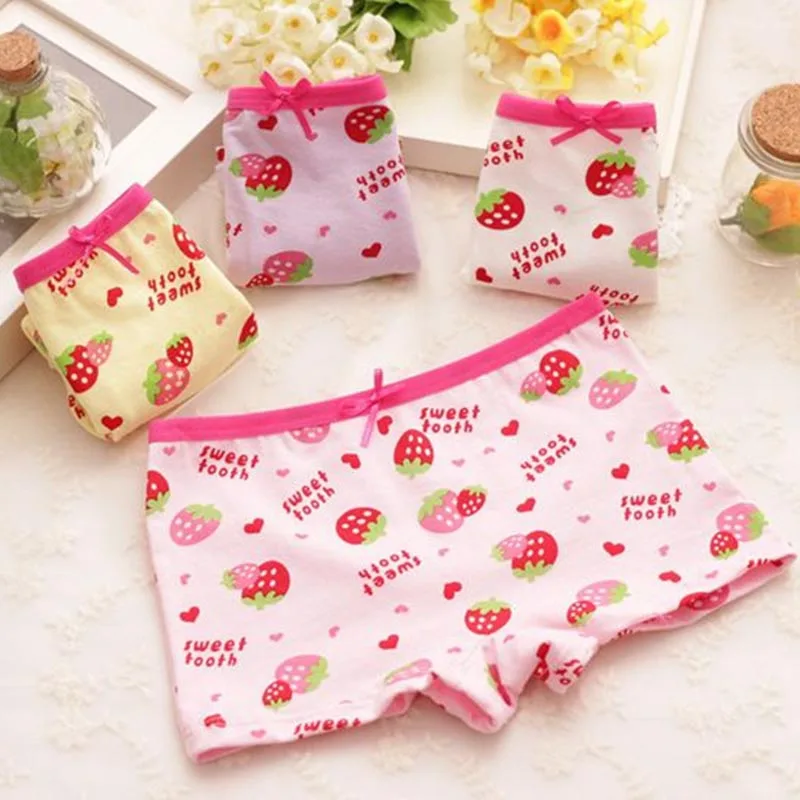 

4 pcs/lot Children's Cotton Underwear Cute Strawberry Female Cartoon Baby Girls Underwear Boxer Briefs Panties Kids panties New