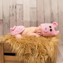 Новорожденный реквизит вязаные шапки шапочка Детская фотография Реквизит новорожденный милый костюм свиньи Детские аксессуары для