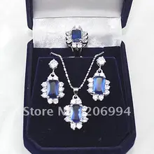 Синий Циркон стразами Цепочки и ожерелья кулон, кольцо, серьги, ювелирные изделия комплект#343