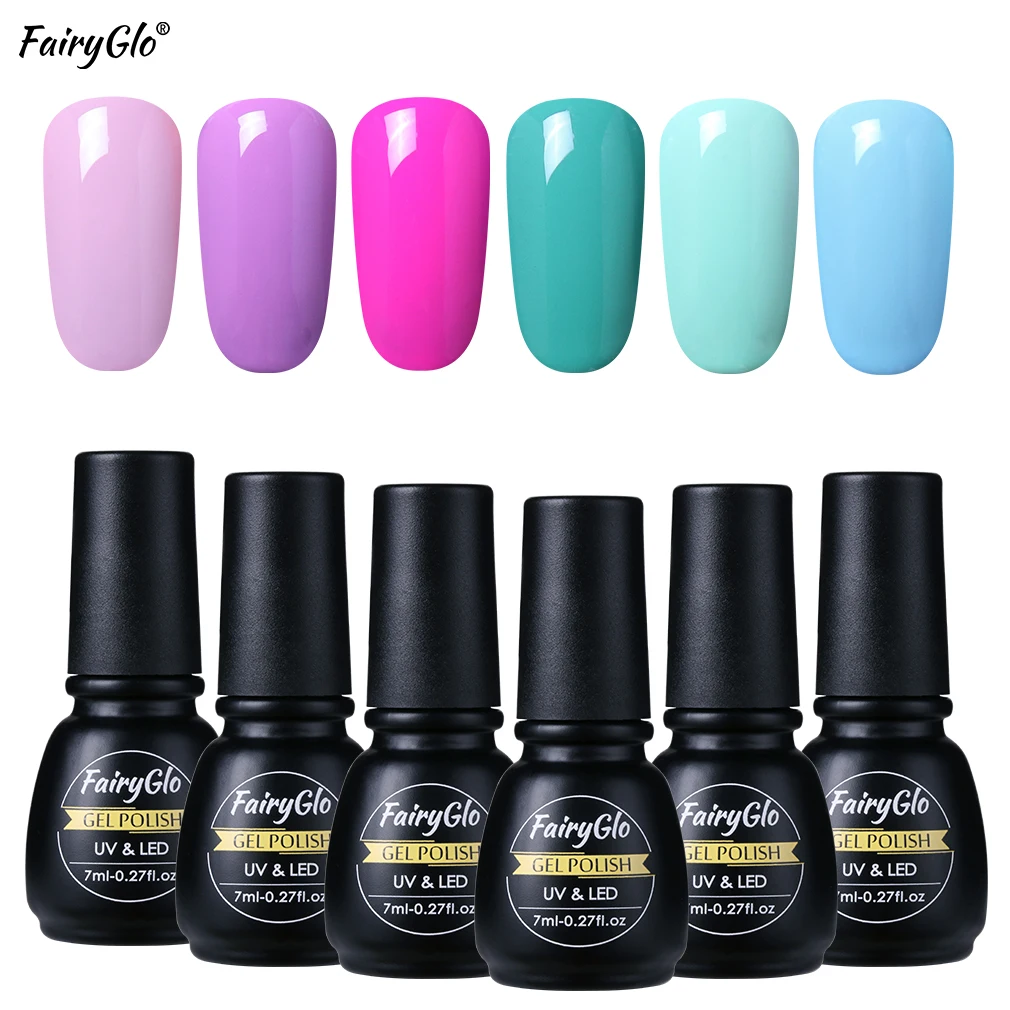 

FairyGlo 6pieces/lot Pure Color Gel Varnish with a Gift Box Semi Permanent 7ml Gel Nail Polish Nail Art Enamel Nails Lacuqer
