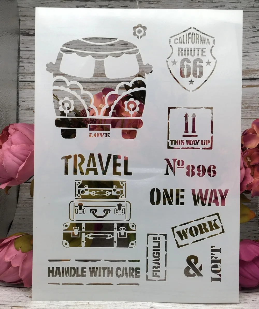 

29*21cm New Bus Luaguage DIY Layering Stencils Wall Painting Scrapbook Coloring Embossing Album Decorative Paper Card Template