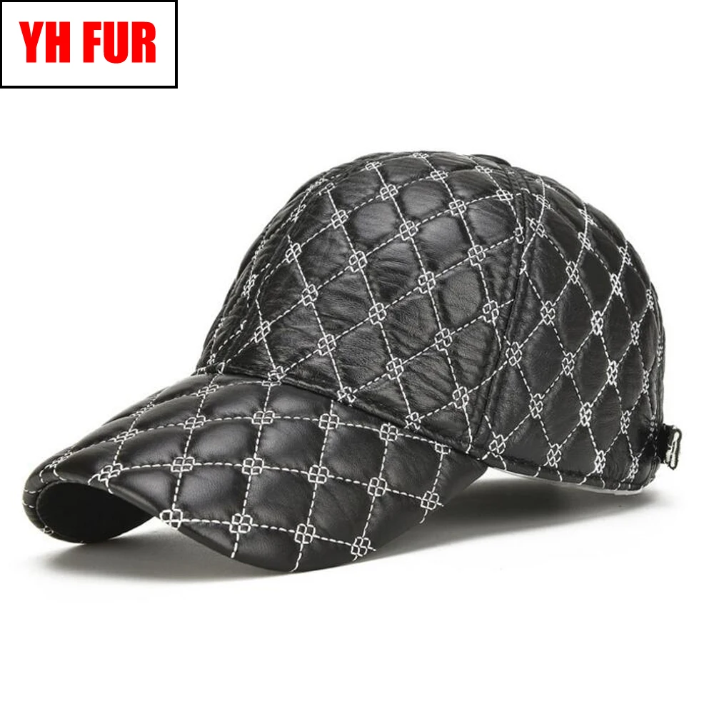 

Men Real Genuine Leather Baseball Cap Brand Casual Sheepskin Leather Baseball Hat 2019 Autumn Winter Real Sheepskin Leather Cap