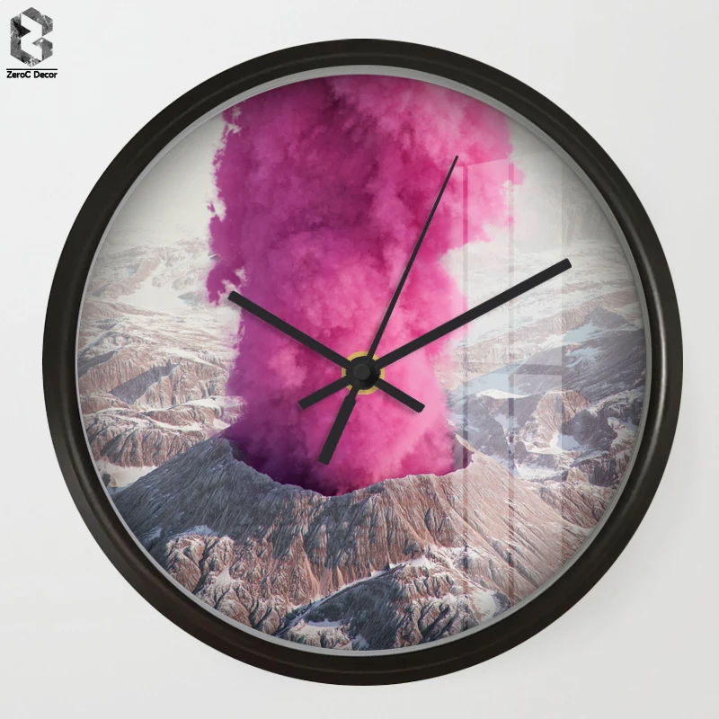 

Chic Art Wall Clock Pink Volcano For Kids Room Wall Decor, Nursery Decorative Mute Quartz Clocks Saat Home Decoration