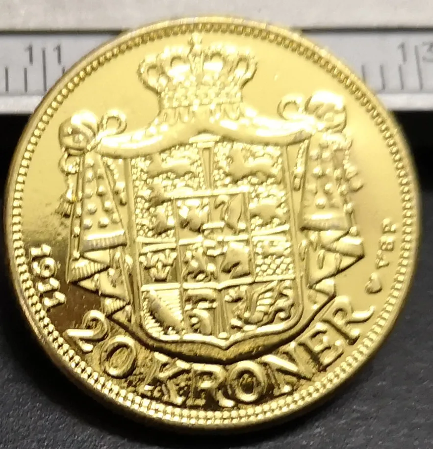 1911 Дания 20 Kroner 22 K Позолоченные Имитация монеты(тип 2