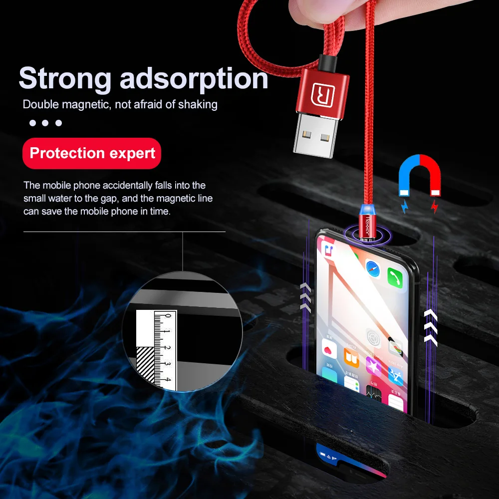Rexxar, магнитный кабель для iPhone, samsung, быстрая зарядка, Micro USB кабель, шнур, магнитное зарядное устройство, usb type C, 1 м, 2 м, кабели для мобильных телефонов