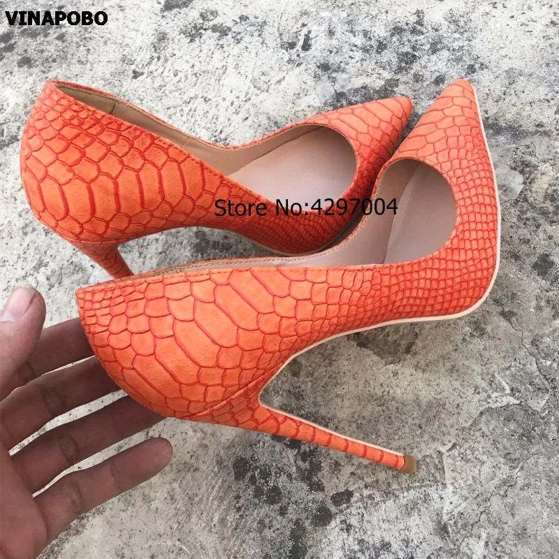 Luxury Shoes Woman orange Snake Printed Women Shoes Sexy High Heels Pumps Pointed toe Ladies Party Wedding Shoes Women Pumps