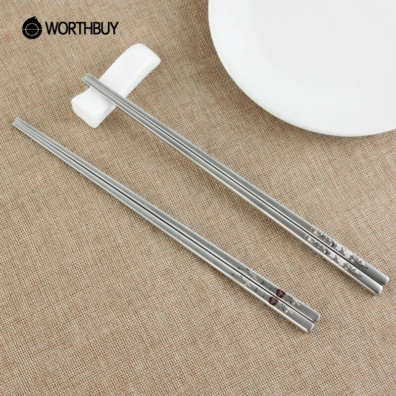 WORTHBUY 10 пар 304 из нержавеющей стали Традиционные палочки для еды китайские цветы узоры многоразовые палочки для еды суши Хаши багет