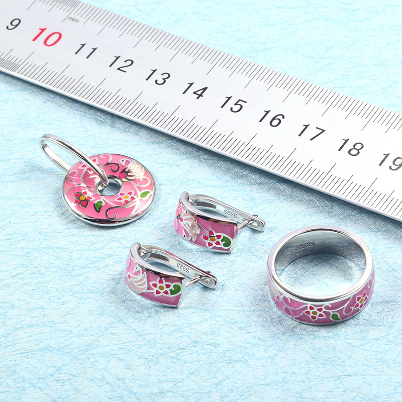 RainMarch Pink Enamel Silver Pendant Female For Chain Necklace Pendulum 925 Silver Women Necklace Pendant Party enamel Jewelry (7)