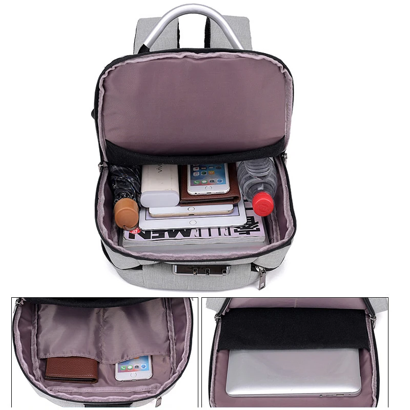 Мужской рюкзак с жесткой металлической ручкой, с защитой от воров, подходит для 17 дюймов, для ноутбука, USB, для подзарядки, многослойная, для путешествий, мужская сумка Mochila