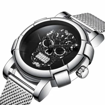 

BIDEN Mens Watches Fashion Skull Quartz Watch Men New Creative Stainless Steel Wristwatch Men's Clock Relogio Masculino