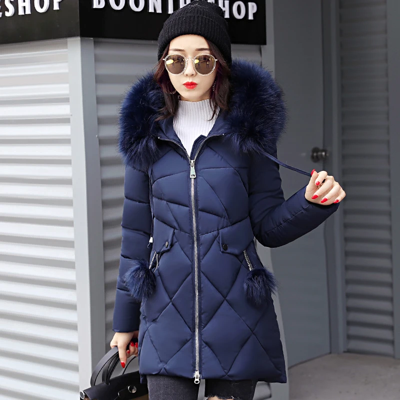 2018 warm thicken big fur collar women winter jacket long with hood outerwear for women coat high quality womens parka long