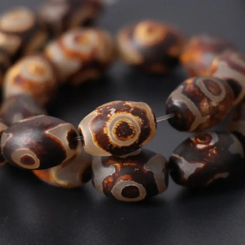 Different size 3Strands/Lot,Brown Mystical Old Tibetan Onxy Dzi Oval Rice Shape 3 Eye Beads Wholesale,DIY Jewelry Making