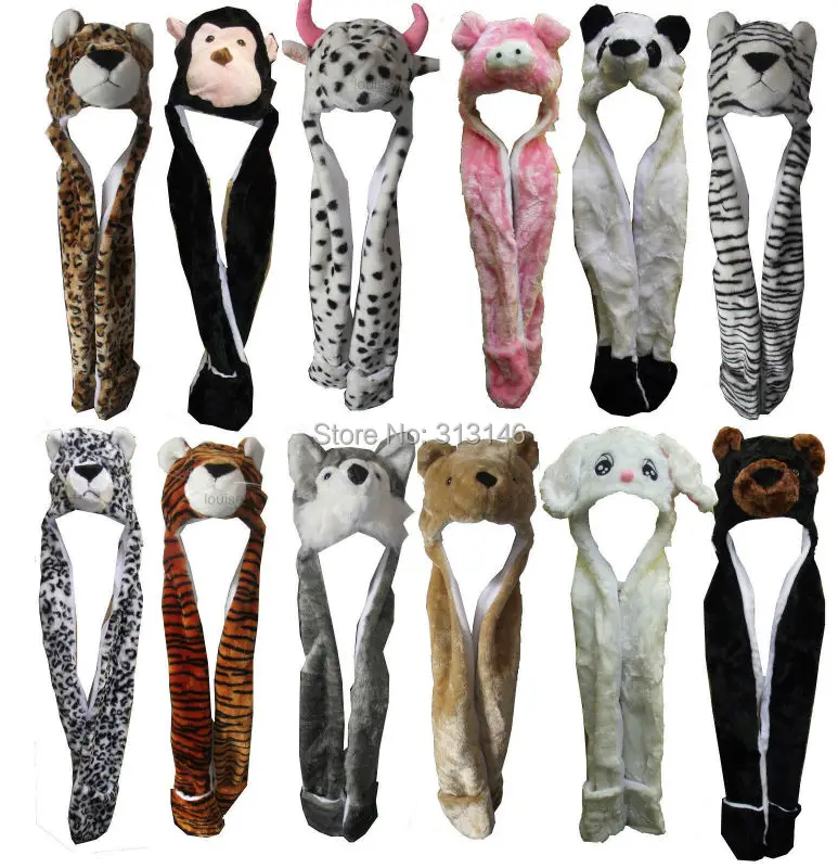 Cartoon Plush Animal Full Hood Kids Winter Warm Hat Womens