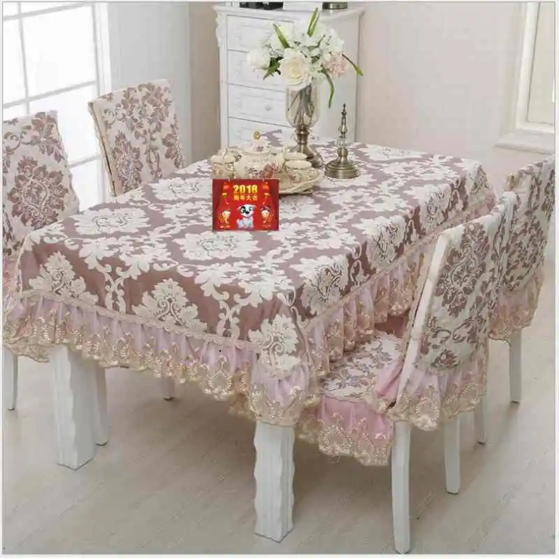 

Pastoral Floral Jacquard Chennile Home Kitchen Party Tablecloth Set Suit Table-cloth Rectangular Table Cloth Chair Cover