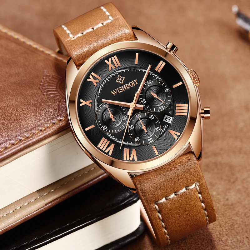 Для мужчин часы WISHDOIT Элитный бренд кварцевые наручные часы Для мужчин Повседневное кожа Hodinky часы Relogio Masculino Zegarek мески подарок