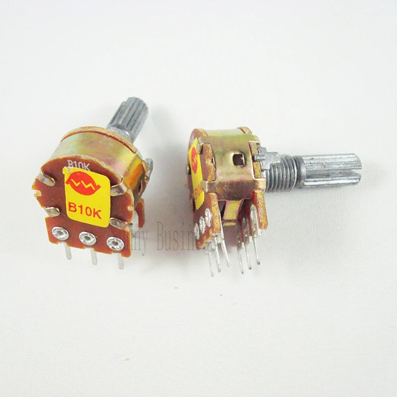 10pcs 100K ohm B100K Dual Stereo Potentiometer Pots Shaft S 20mm 6Pin