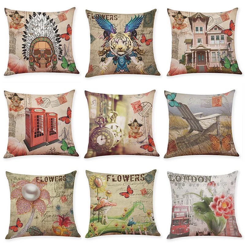 

Hoomall 45cm*45cm Retro Flower Printed Cushion Cover Decorative Pillows Linen and Cotton Pillow Cover for Sofa Throw Pillows