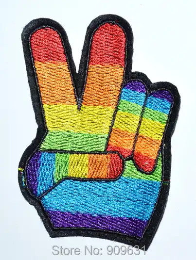 علامة على شكل حرف V من أجل النصر شعار الولايات المتحدة الأمريكية اللون المثليات المثليين المثليين الحديد على التصحيح أو الخياطة على التطريز زين الملابس الحديد على بقع الحديد علىالتصحيح الحديد على Aliexpress