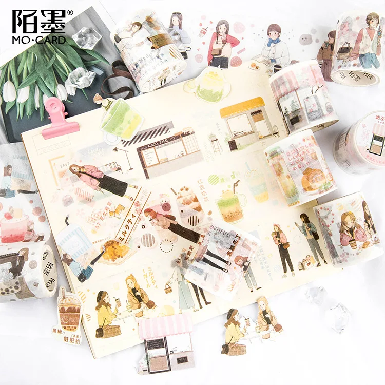 

10 pcs DIY Japanese Paper Milk Tea Girl Series Decorative Adhesive Tape Cartoon Washi Tape/Masking Tape Stickers