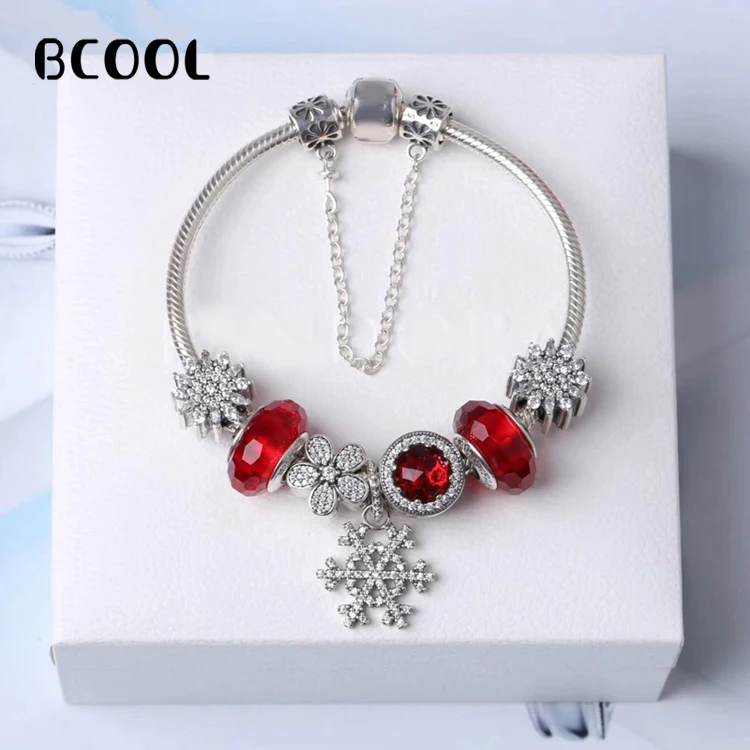 

100%925 Sterling Silver Original 1:1,Fashionable Silver Charm Bracelet, Suitable For Women's Snow Crystal Beads Bracelet Jewelry