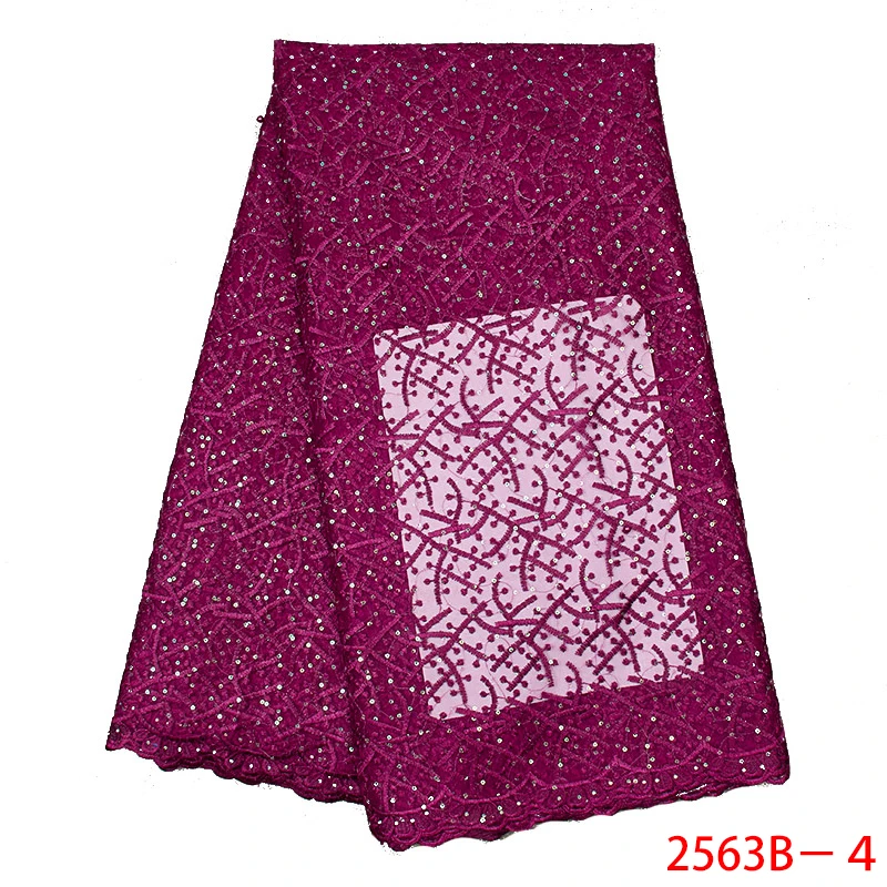 

High Quality Sequins Lace Fabrics Latest Wholesale Magenta French Lace Fabric with Sequins for Wedding Evening Dress APW2563B