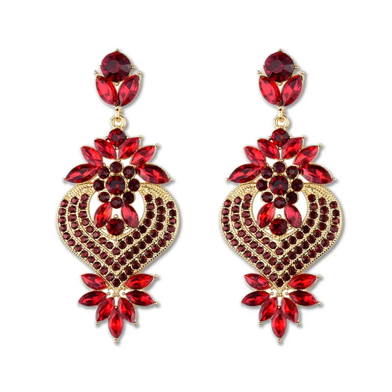 HOCOLE новейший стиль элегантное сердце с цветком хрустальные серьги модные серьги из сплава со стразами для женщин ювелирные изделия - Окраска металла: red