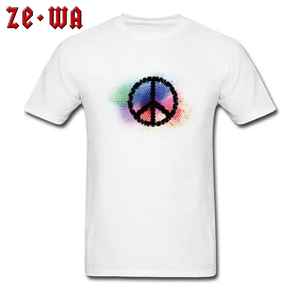 peace logo art Casual Tops Tees Short Sleeve for Men Cotton Fabric NEW YEAR DAY Round Collar T Shirts Camisa T-Shirt Wholesale peace logo art white
