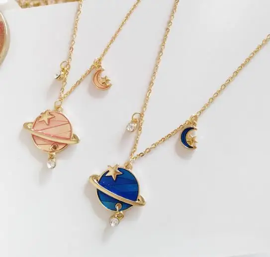 

free shipping 10 pcs/lot fashion jewelry accessories star universe aurora blue planet earth necklace