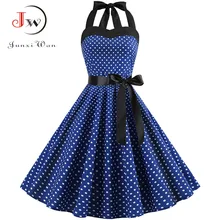 Sexy halter vestido de festa retro bolinhas hepburn vintage 50s 60s pino acima rockabilly vestidos robe plus size elegante vestido midi