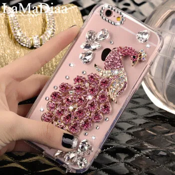 

LaMaDiaa Phone Cases For SamsungS5 S6 S7 S8 S9 S10 Plus Lite Note5 8 9 Luxury Glitter Diamond Peacock Crystal Mobile Phone Case