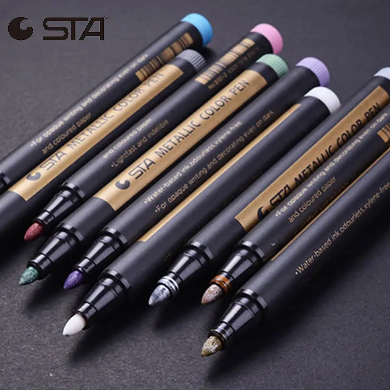 STA 3PCS Metal Art Marker Black Card Paint Write Highlight Pen DIY Album Drawing Graffiti Sharpie Markers 10 Colors Supplies | Канцтовары
