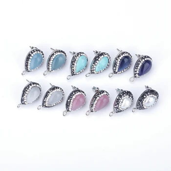 

Charm Water Drop Turquoises Opal Stone Round Pearl With Black Rhinstone Stud 1 Loop Buckle DIY Earring Jewelry Material Findings
