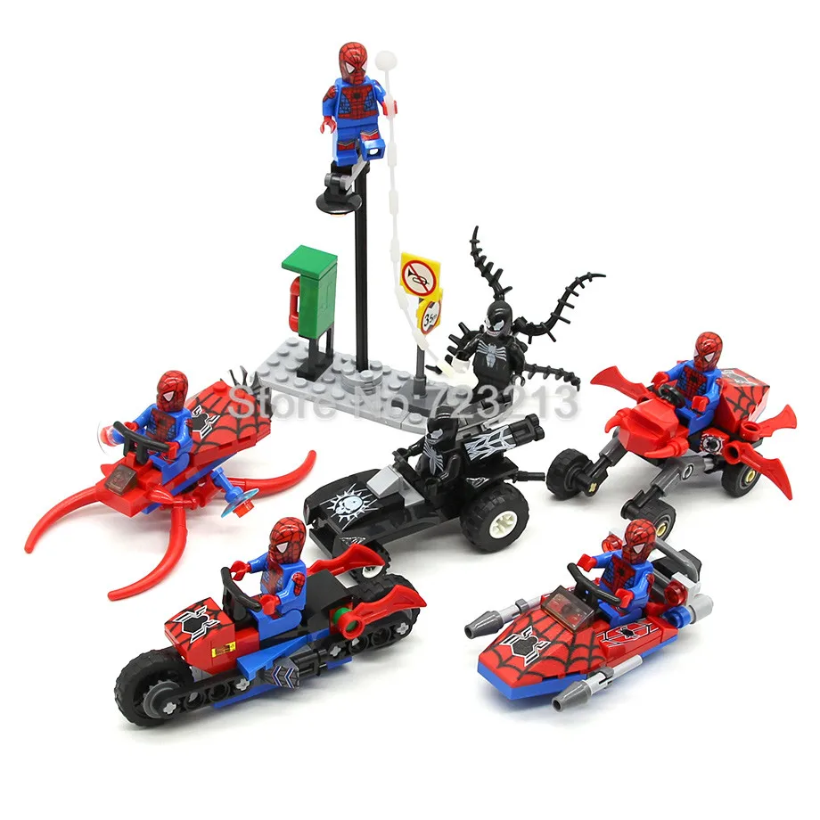 No Box 6pcs 4 в 1 Набор фигурок Человек-паук, Супергерой Marvel, Человек-паук, строительные блоки, наборы кирпичей, игрушки для детей - Цвет: No Box 6pcs