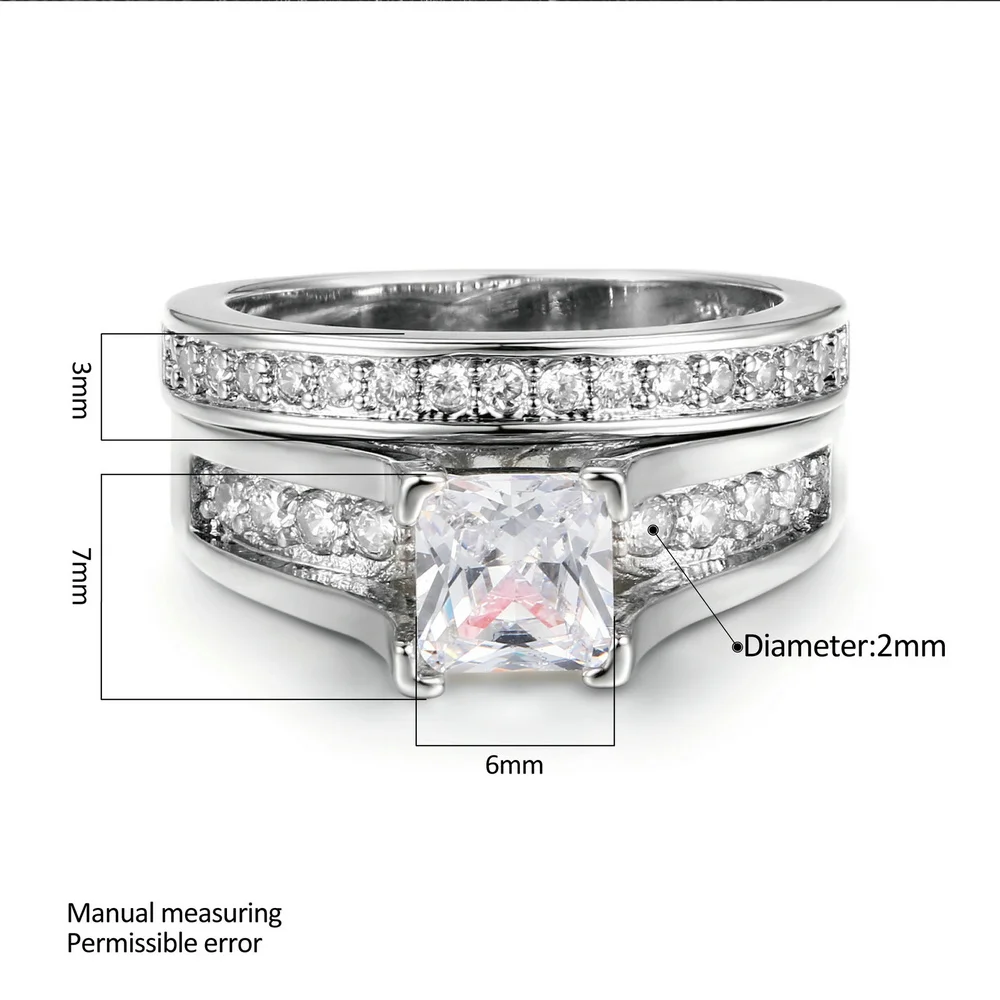 Double Fair Silver Color 0.5ct AAA Cubic Zirconia Studded Rings Fashion Wedding & Engagement Ring Set For Women DFR570