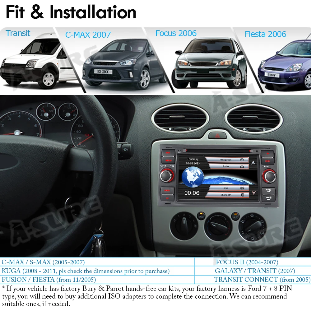 Discount A-Sure 2 Din Car Auto Radio GPS Player Navigation For Ford Transit Focus Galaxy S-Max C-Max Fusion Fiesta FM RDS SWC DVD USB 3G 1